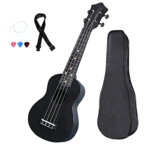 Ukelele soprano de 21 pulgadas, instrumento musical, ukele infantil para principiantes con bolsa (negro)