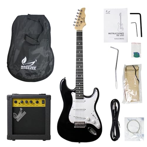 BREEZEE Guitarra Electrica, Diseño Clásico Doble Cutaway, Tres Pastillas de Bobina Simple en Diferentes...