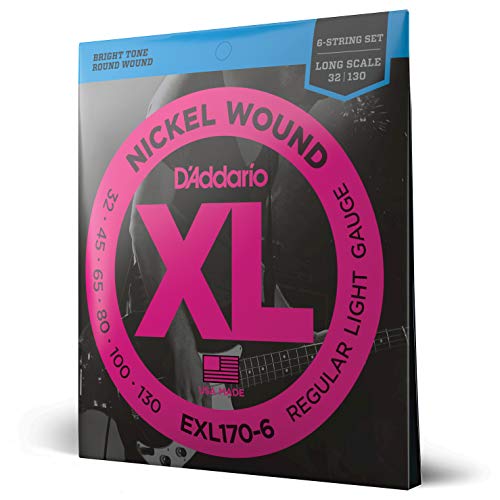 D'Addario Cuerdas Bajo - Cuerdas Bajo Electrico Cuerdas - EXL170-6 - Light, 32-130 (6-String) - Escala...
