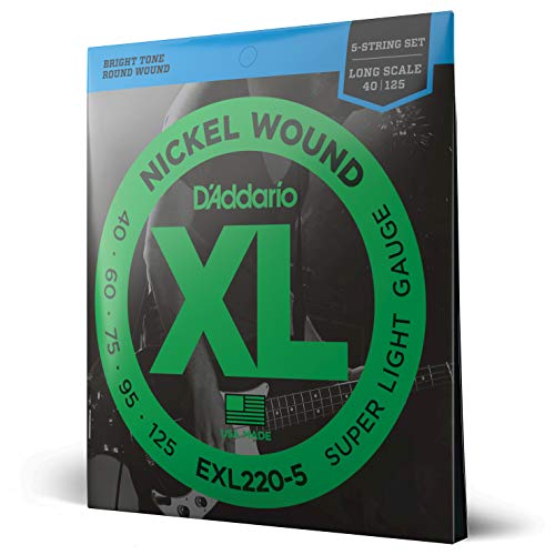 D'Addario Cuerdas Bajo - Cuerdas Bajo Electrico Cuerdas - EXL220-5 - Super Light, 40-125 (5-String) -...