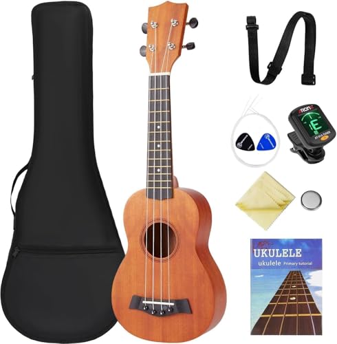 WEAGP Ukelele Clásico de 21 Pulgadas - Kit Instrumento de 4 Cuerdas Con Correa, Bolsa, Cuerdas de Nailon...