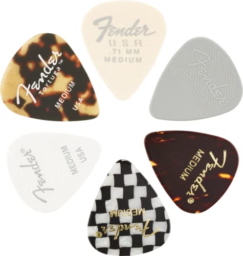 Fender Material Medley - Púas para guitarra 351, multicolor, mediano, paquete de 6