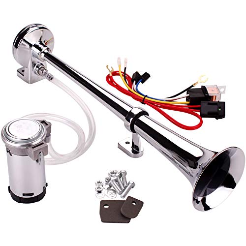 FARBIN 12V 150db Kit de bocina de aire, super fuerte de 18 pulgadas de zinc cromado de una sola trompeta...