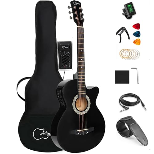 38 inch Electroacústica Guitarra con all accesorios, 3/4 (Black)