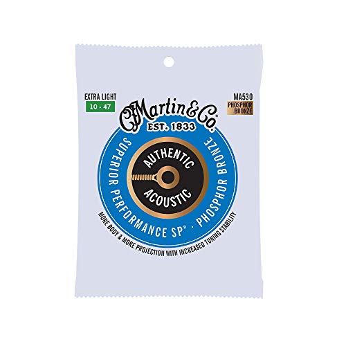 MARTIN - Cuerdas de Guitarra acústica auténtica, Rendimiento Superior Extra Ligero 10-47, Bronce...