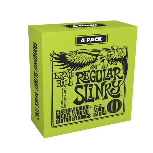 Ernie Ball - Cuerdas normales para guitarra eléctrica Slinky Nickel Wound, paquete de 4, calibre 10-46...