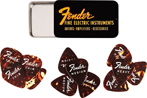 Fender Fine - Púas para guitarra eléctrica en forma de 351, paquete de 12 latas