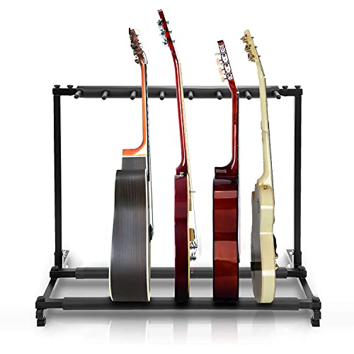 MCSWKEY Soporte para guitarra, soporte de 7 espacio guitarra universal Plegable Soporte De Exhibición,...