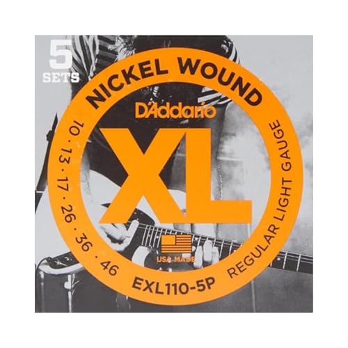 D'Addario Cuerdas para guitarra eléctrica, XL Níquel, EXL110-5P, calibre 10-46, juego de 6 cuerdas,...