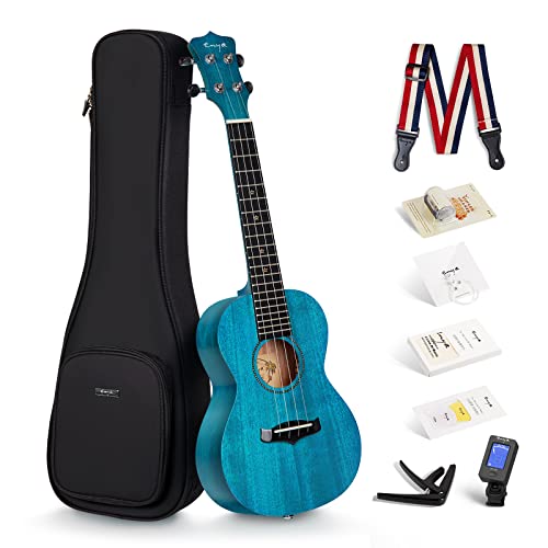 Ukelele de concierto Enya Tapa de caoba sólida azul de 23 pulgadas con kit de inicio de ukelele Incluye...