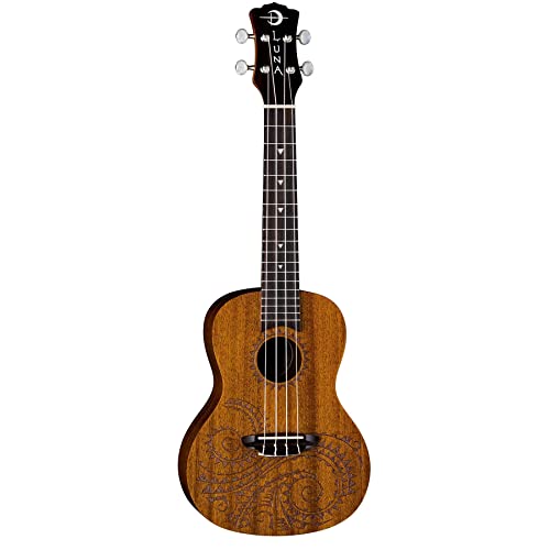 Luna - Ukelele Tattoo Concert de caoba con bolsa de transporte, satinado natural