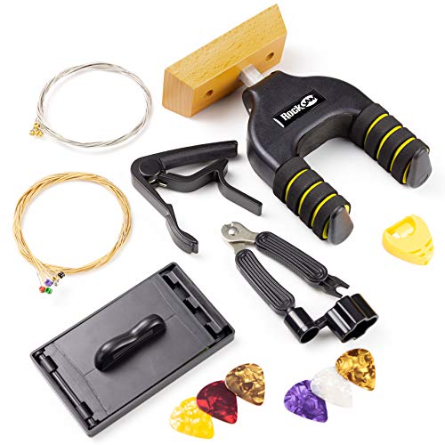 RockJam Kit universal de accesorios para guitarra con percha, cejilla, cuerdas eléctricas y acústicas,...