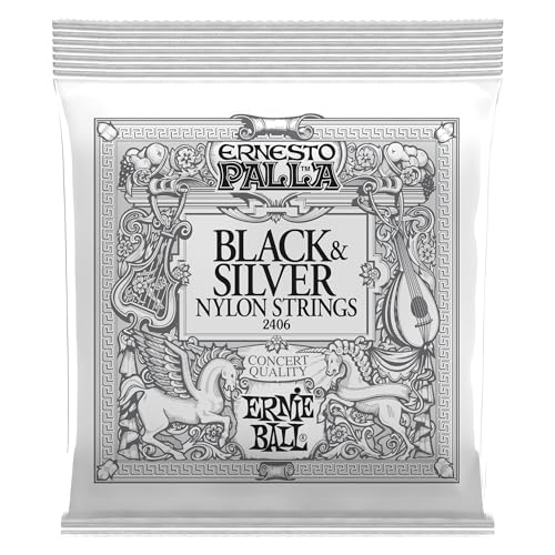 Ernie Ball Ernesto Palla - Cuerdas para guitarra clásica, nailon negro y plateado