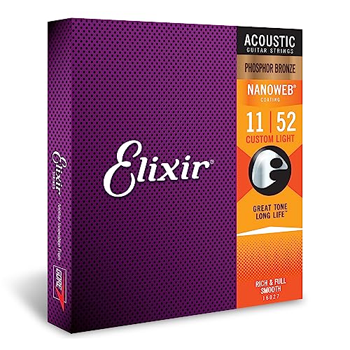 Elixir Cuerdas para guitarra acústica de bronce fosforado con revestimiento nanoweb, Juego individual,...