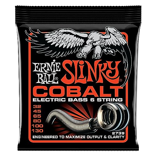 Ernie Ball Cuerdas para bajo eléctrico Slinky Cobalt de 6 cuerdas, calibre 32-130