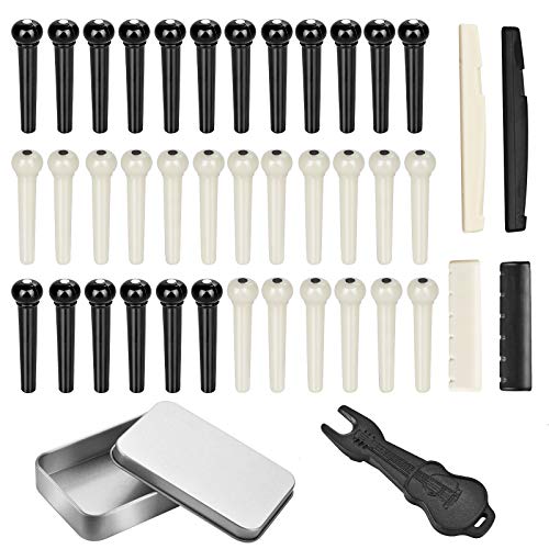 36 pines para puente de guitarra acústica con 2 tuercas para sillín de guitarra y extractor de pines,...