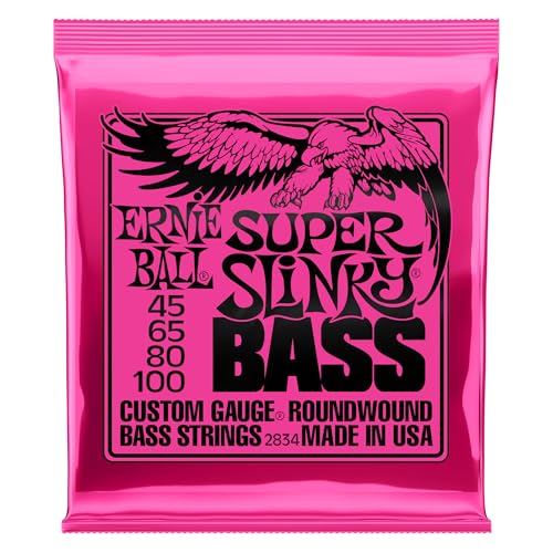 Ernie Ball Super Slinky - Cuerdas para bajo eléctrico, entorchado de níquel, calibre 45-100