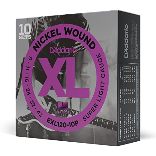 D'Addario | XL Super Pack | Cuerdas para Guitarra Eléctrica | 10 sets, 60 cuerdas | Calibre súper...