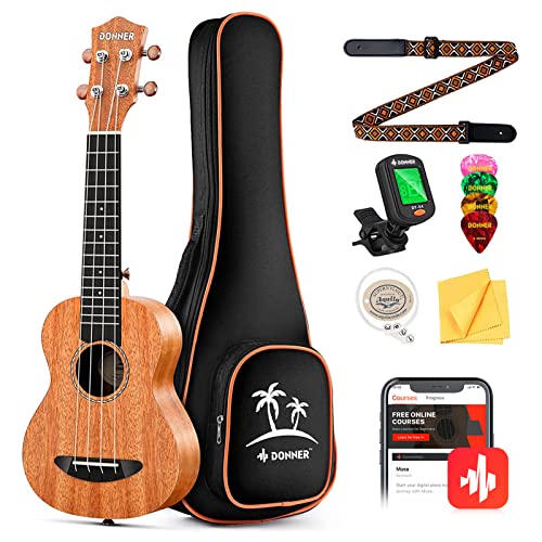 Donner Concert Ukulele Mahogany DUC-1 23 Pulgada con Bolsa,Capo,Correa,Cuerdao,Afinador