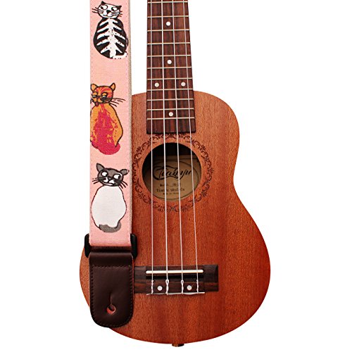 MUSIC FIRST - Correa de hombro para ukelele con diseño original 'MISS CAT' de lona suave y piel...