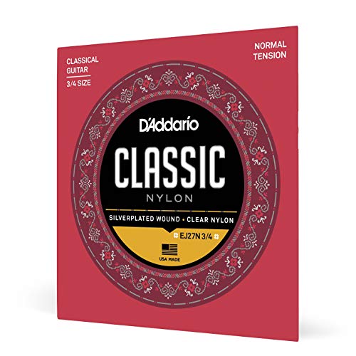 Cuerdas de nylon para guitarra clásica D'Addario Student, EJ27N, tensión normal, escala 3/4, juego de 6...