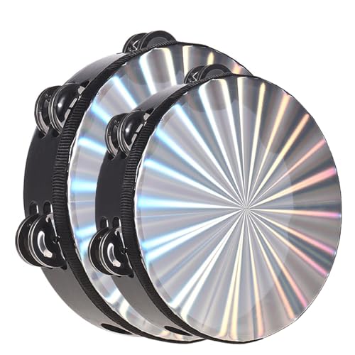 Pandereta de Mano de 8 Pulgadas,Tambourine con cascabeles de doble fila cabezal de tambor reflectante...