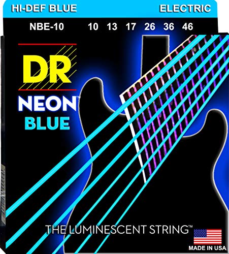 DR Handmade Strings DR - Cuerdas para guitarra eléctrica mediana de color azul neón (NBE-10)