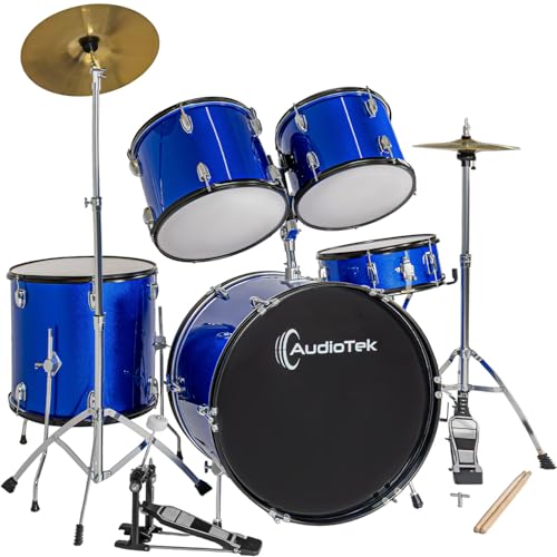 RACK & PACK Bateria Acustica 5 Piezas Completo Platillos Atriles Bombo 23 Pulgadas Toms Redoblante Tambor...