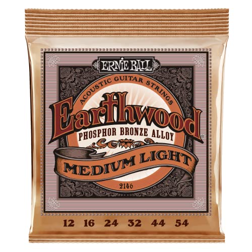 Ernie Ball Earthwood Medium Light - Cuerdas para guitarra acústica, bronce fosforado, calibre 12-54
