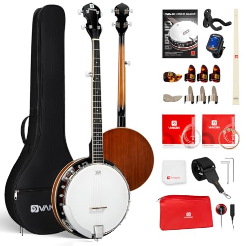 Vangoa NYLON Banjo Kit de 5 cuerdas, banjo de tamaño completo de 38 pulgadas con cuerdas de nailon con...