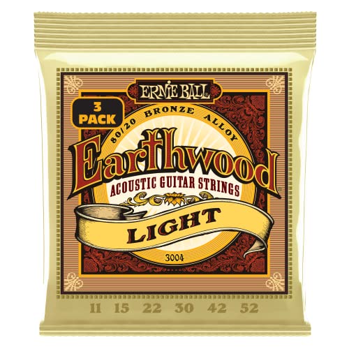 Ernie Ball Earthwood Light - Cuerdas para guitarra acústica, bronce 80/20, 3 paquetes, calibre 11-52