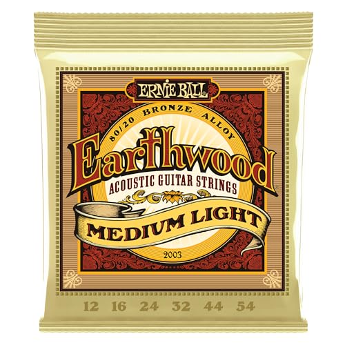 Ernie Ball Earthwood Medium Light - Cuerdas para guitarra acústica, bronce 80/20, calibre 12-54