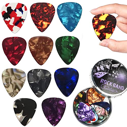 12 púas para guitarra, púas de celuloide, 0,46 – 1,20 mm, 4 grosores diferentes para accesorios para...