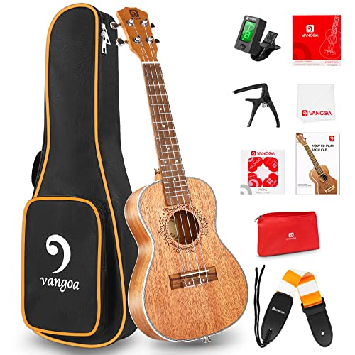Vangoa - Ukelele para concierto de caoba de 23 pulgadas para principiantes y adultos, kit profesional de...