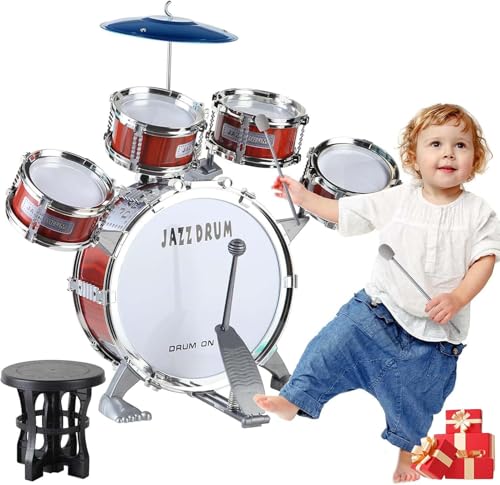 Juego de Batería Para Niños Con Banco Y Baquetas,Juego De Batería De Jazz, Juguete Para Niños, 5...