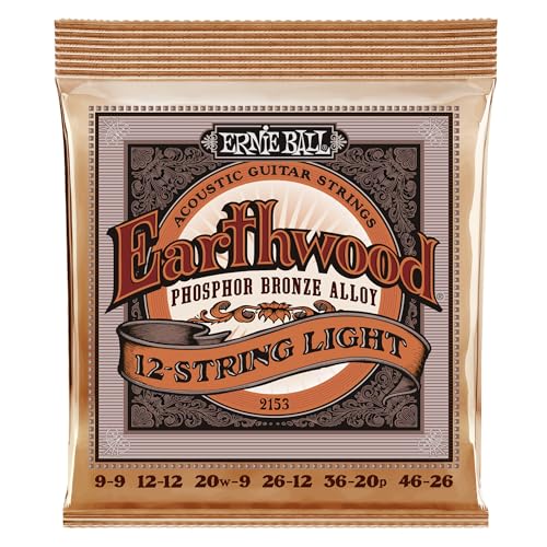 Ernie Ball Earthwood Light - Cuerdas para guitarra acústica de 12 cuerdas, bronce fosforado, calibre...