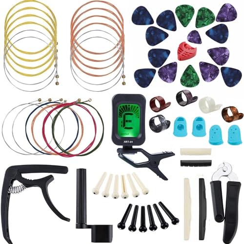 AI-PIKA 64 Piezas Kit de Accesorios para Guitarra,Afinador de Guitarra Cuerdas de Guitarra Cejilla de...