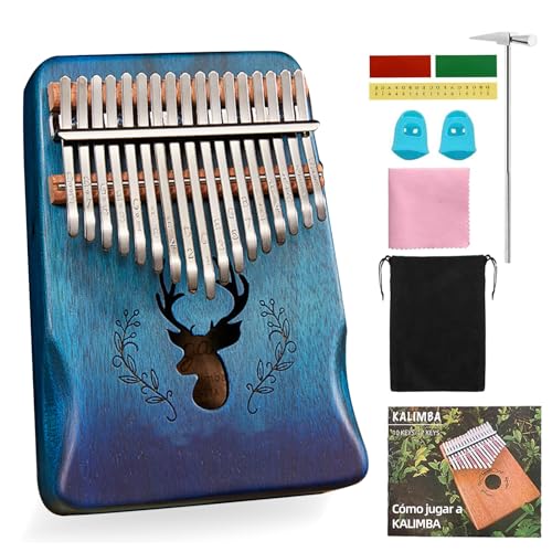 MITEGELO Piano de pulgar de 17 teclas, mini kalimba con martillo de afinar, instrucciones de aprendizaje,...