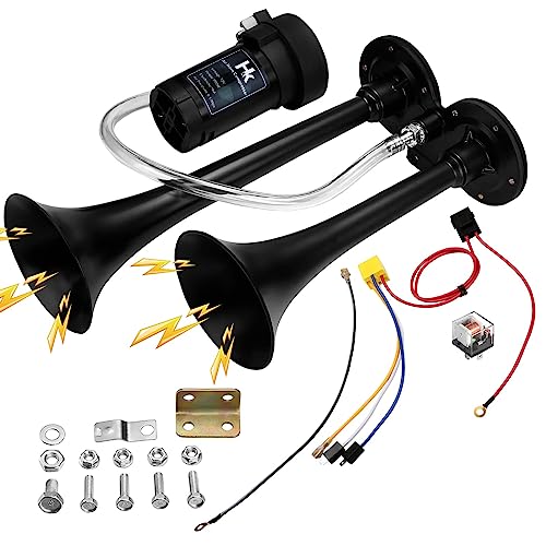 Juego de bocina de aire, trompeta doble, superfuerte, de 150 dB, con compresor, para vehículos,...