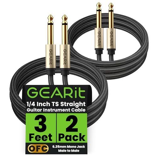 GearIT - Cable para guitarra eléctrica de 1/4 pulgadas a 1/4 pulgadas (90 centímetros, paquete de 2 TS...