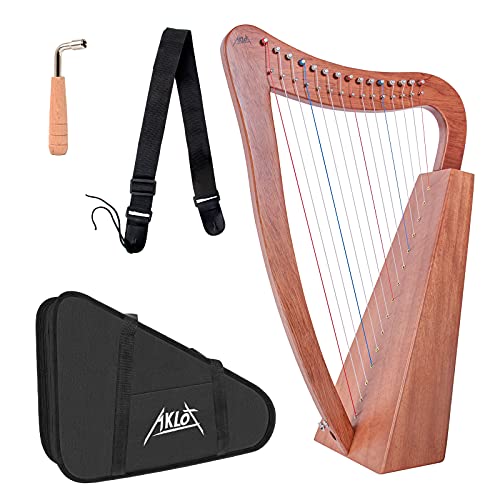 AKLOT - Arpa de caoba de 15 cuerdas de 22 pulgadas de altura para adultos profesionales principiantes con...
