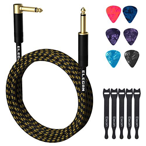 Cable de guitarra de 20 pies, ángulo recto a recto, cable de instrumento de nailon chapado en oro,...