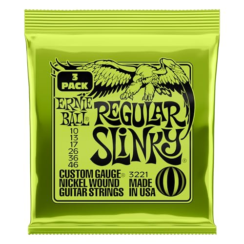 Ernie Ball Regular Slinky - Cuerdas para guitarra eléctrica, entorchado de níquel, 3 paquetes, calibre...