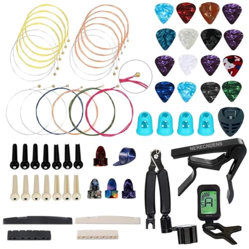 Kit de accesorios de guitarra acústica, kit de 66 piezas, herramienta para cambiar guitarra, cuerdas...