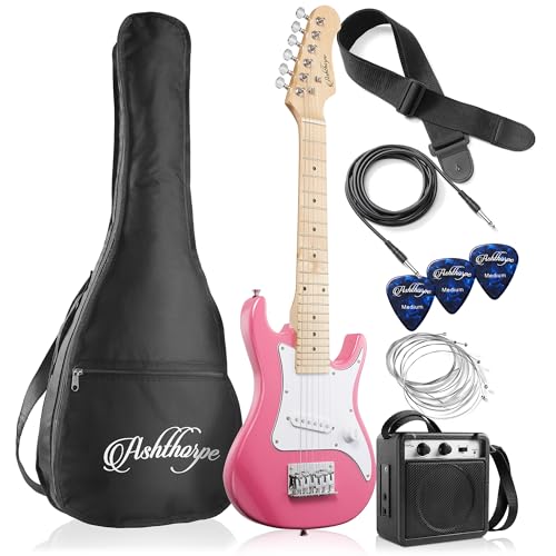 Ashthorpe Kit de guitarra eléctrica para principiantes de 30 pulgadas con amplificador (rosa), paquete...