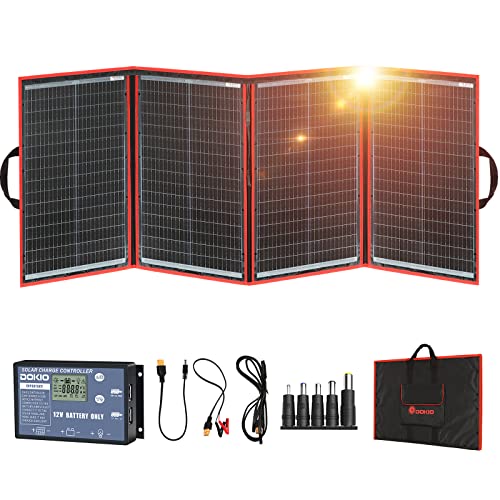 DOKIO - Kit de panel solar portátil plegable de 200 W, diseño compacto de 20 x 26.5 pulgadas, 10 libras...