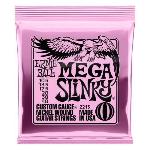 Ernie Ball Mega Slinky - Cuerdas para guitarra eléctrica, entorchado de níquel, calibre 10,5-48