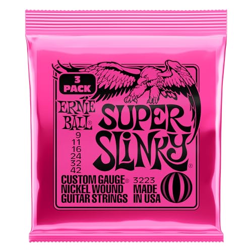 Ernie Ball Super Slinky - Cuerdas para guitarra eléctrica, entorchado de níquel, 3 paquetes, calibre...