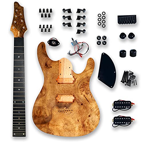 BexGears DIY 7 cuerdas guitarra eléctrica kits Burl poplar veener parte superior okoume cuerpo de arce...