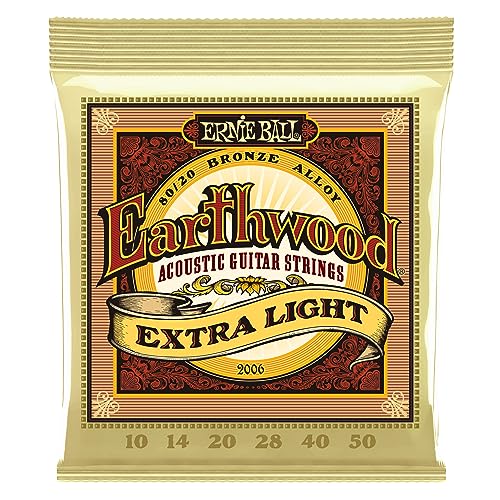 Ernie Ball Earthwood Extra Light - Cuerdas para guitarra acústica, bronce 80/20, calibre 10-50
